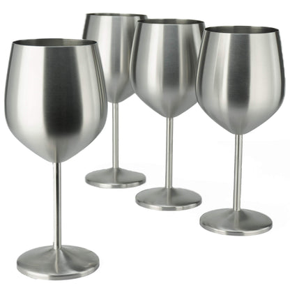 PG Set of 4 Stainless Steel Wine Glass - 18.5oz Silver Brush Finished Wine Glasses - Unbreakable Wine Glasses - Stem Metal Wine Goblets