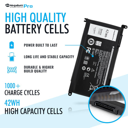 NinjaBatt 1000+ Charge Cycles Battery for Dell WDX0R YRDD6 (Except 5580) P69G FW8KR Inspiron 13-17 5000/7000, 7573 7378 5567 7579 5767 5379 5579 5584 7569 5368 7368 7278 7375 5770 5378 - [42Wh/11.4v]