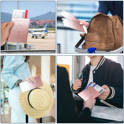 Passport Holder Cover Wallet Case RFID Blocking Leather Card Slot Travel Accessories Documents Organizer Protector for Women Men, Rose Gold
