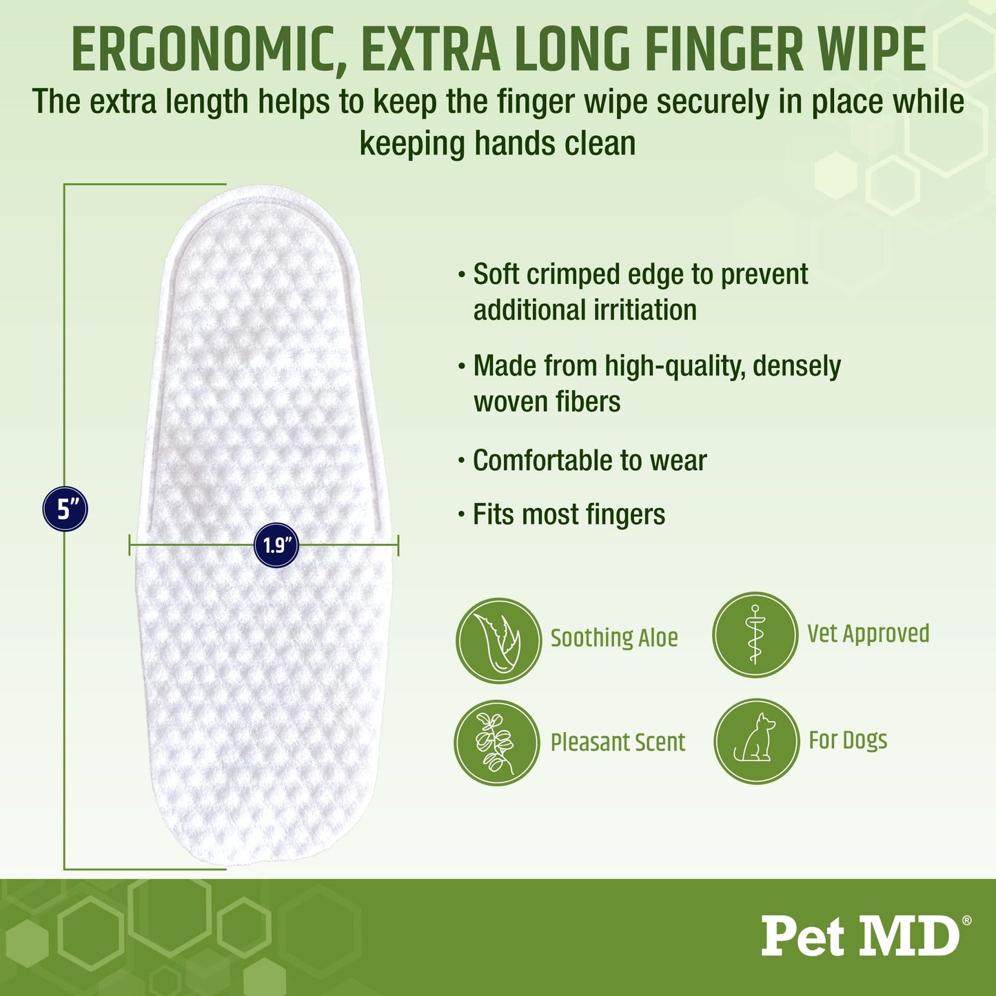 Pet MD Ear Finger Wipes for Dogs - Extra-Coverage and Large Design - with Eucalyptus and Aloe Vera for Dogs - Pet Ear Cleaning Finger Wipes & Puppy Ear Cleaner - 50ct