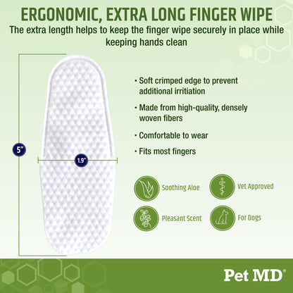 Pet MD Ear Finger Wipes for Dogs - Extra-Coverage and Large Design - with Eucalyptus and Aloe Vera for Dogs - Pet Ear Cleaning Finger Wipes & Puppy Ear Cleaner - 50ct