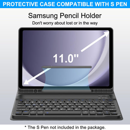 Keyboard Case for Samsung Galaxy Tab A9+ Tablet 11”, Dechatable Keyboard Bluetooth, Smart Cover Galaxy A9 Plus Tablet Case with Keyboard, Leather Folio Case for Tab A9 Plus with Pencil Holder, Black