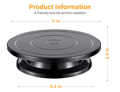 Kootek 11 Inch Rotate Turntable Sculpting Wheel Revolving Cake Turntable Black Painting Turn Table Lightweight Stand for Paint Spraying Spinner, Cake Decorating, Displaying Item