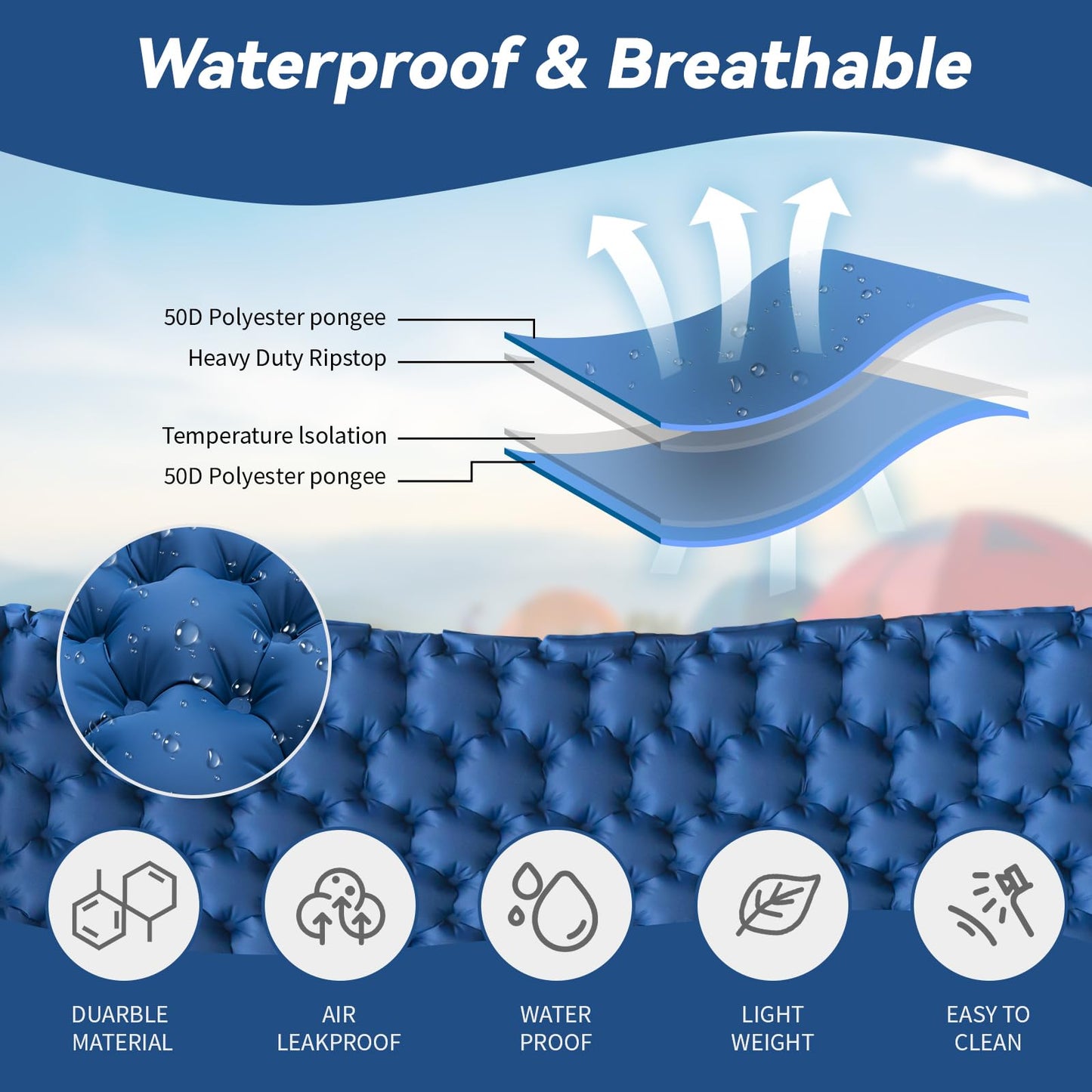 HiiPeak Inflatable Double Camping Mat with Foot Pump & Pillow, Ultralight Sleeping Air Pad for 2 Person, Portable Sleeping Bed Compact for Camping Hiking Backpacking Outdoor