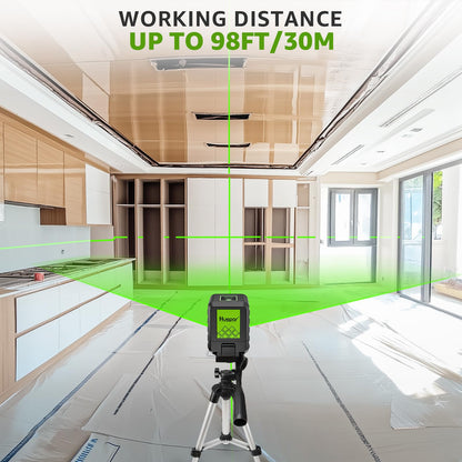 Laser Level with Tripod, Huepar 100Ft Self Leveling Green Cross Line DIY Laser Leveler Tool for Picture Hanging Floor Tile Wall Home Renovation, Gift for Him Father Husband Boyfriend (25.6in Tripod)