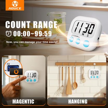 12 Pack Digital Kitchen Timers for Cooking Magnetic Timer for Cooking Loud Alarm White