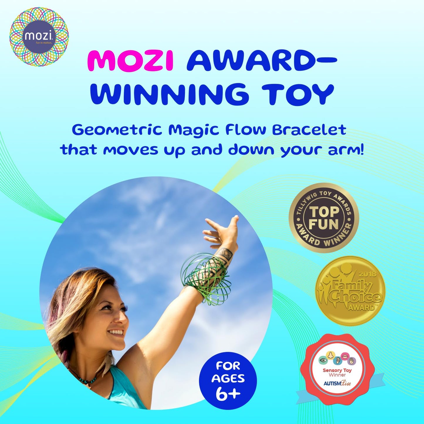 Mozi Geometric Magic Flow Bracelet - Easy to Use - 3D Bracelet Spiral Toy, Spinning Bracelet Spiral for Children and Adults (Iridescent)