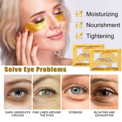 30 Pairs 24K Gold Eye Masks & Lip Masks, Crystal Collagen Gel Under Eye Patches for Puffy Eye, Moisturizing Cooling Skin Care Lip Eyes Patches for Puffiness and Dark Circles