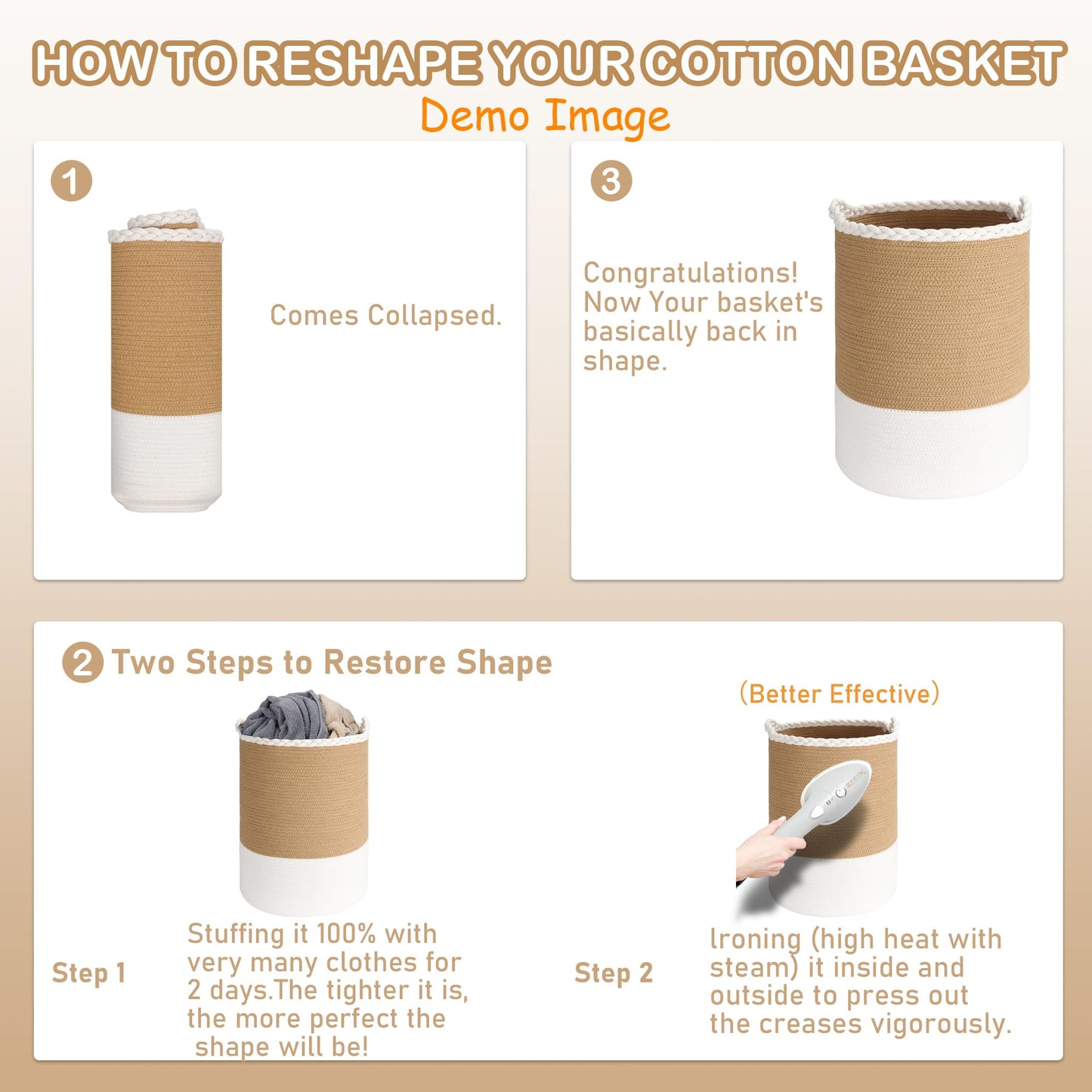 Homlikelan 72L Woven Laundry Hamper,Cotton Tall Wicker Laundry Basket for Blankets,Clothes,Pillows,Toys,Shoes Large Laundry Bin White