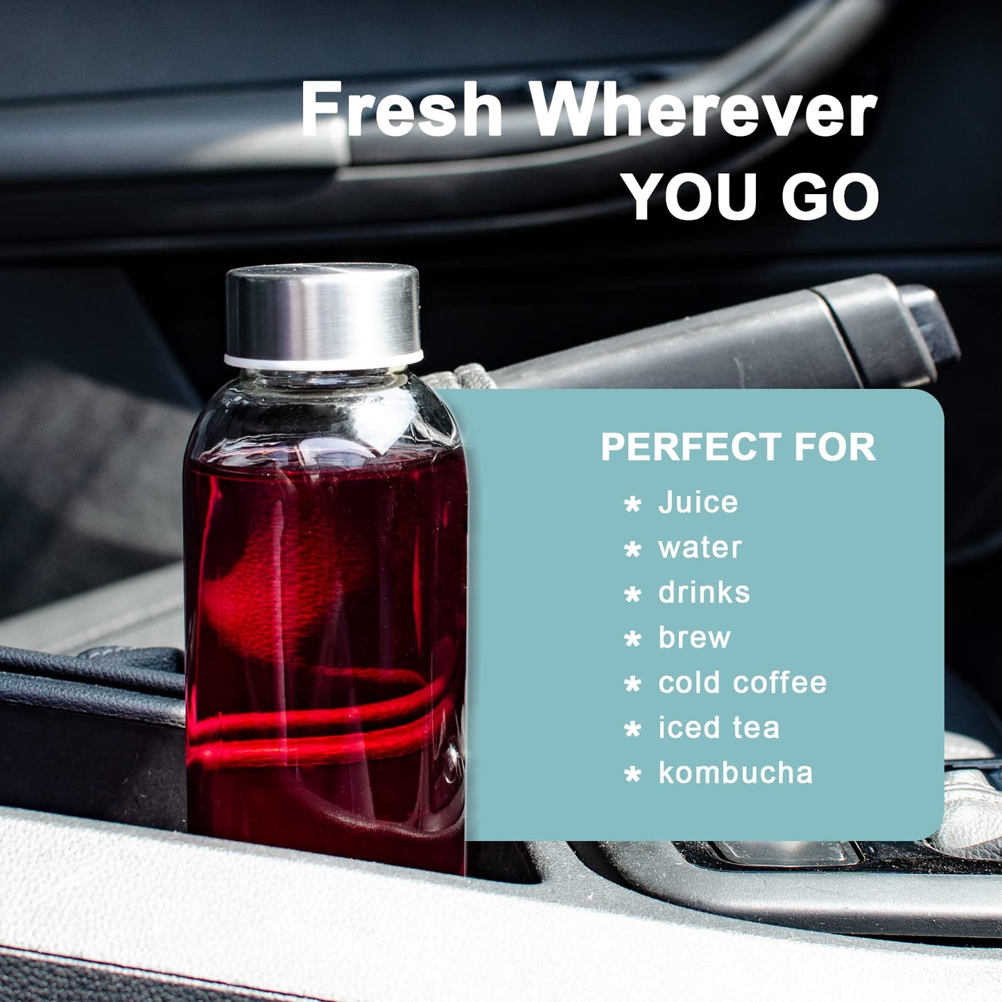 Luxfuel Clear Glass Bottles with Lids 18 oz, Reusable Glass Water Bottles with Stainless Steel Cap for Juicing, Refrigerator,100% Leak Proof, BPA Free, Juice Water Bottle Set of 10