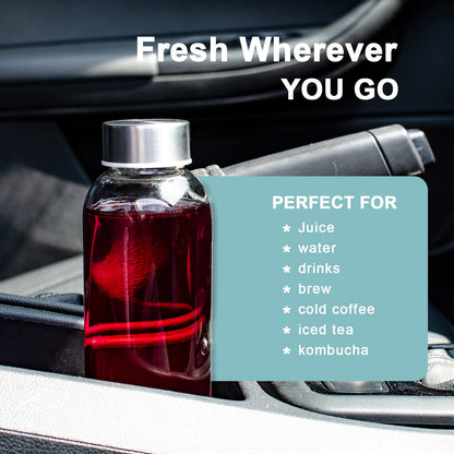 Luxfuel Clear Glass Bottles with Lids 18 oz, Reusable Glass Water Bottles with Stainless Steel Cap for Juicing, Refrigerator,100% Leak Proof, BPA Free, Juice Water Bottle Set of 10