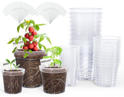 homenote Clear Nursery Pots for Plant,3/4/5 Inch Plant Pot for Planting Plastic Seedling with Drainage Holes Seed Starter Flower High Transparency 20 Labels Excellent Hardness(30 Pack)