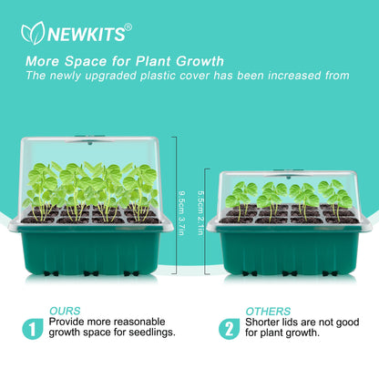 NEWKITS Seed Starter Tray with Grow Light, Seed Starter Kit, Plant Germination Starting Trays with Humidity Dome and Base for Greenhouse Grow Wheatgrass Hydroponic(12 Cells per Tray)(with Grow Lights)