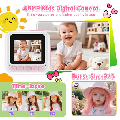 Kids Camera for Girls, 1080P Instant Print Camera, Kids Christmas Birthday Gifts Girls Toys, Children Digital Camera with 32GB Card, Toddler Camera Portable Toys for 3 4 5 6 7 8 9 Year Old Girl Pink