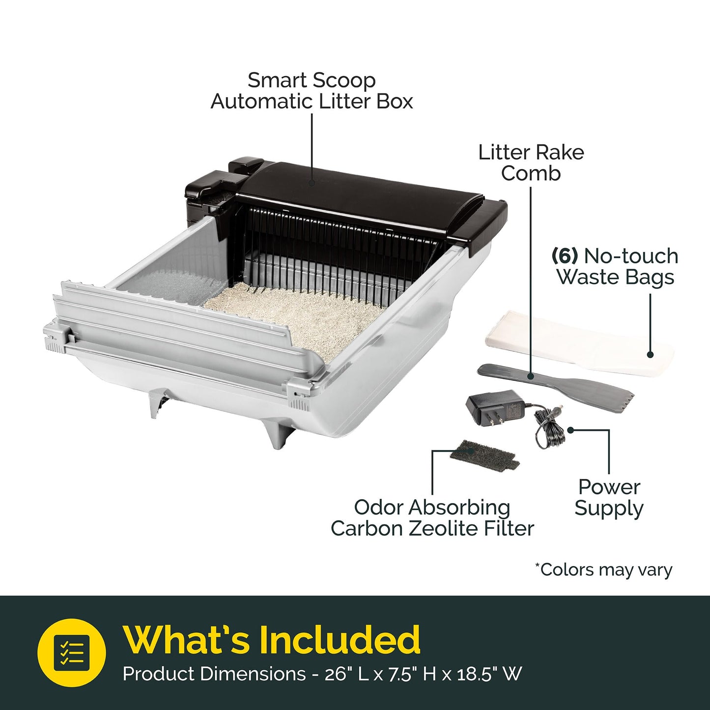 Pet Zone Self Cleaning Semi Automatic Cat Litter Box - Smart Scoop Cat Litter Box with 6 Bags & Carbon Filter for Up to Two Cats 6-16 Pounds