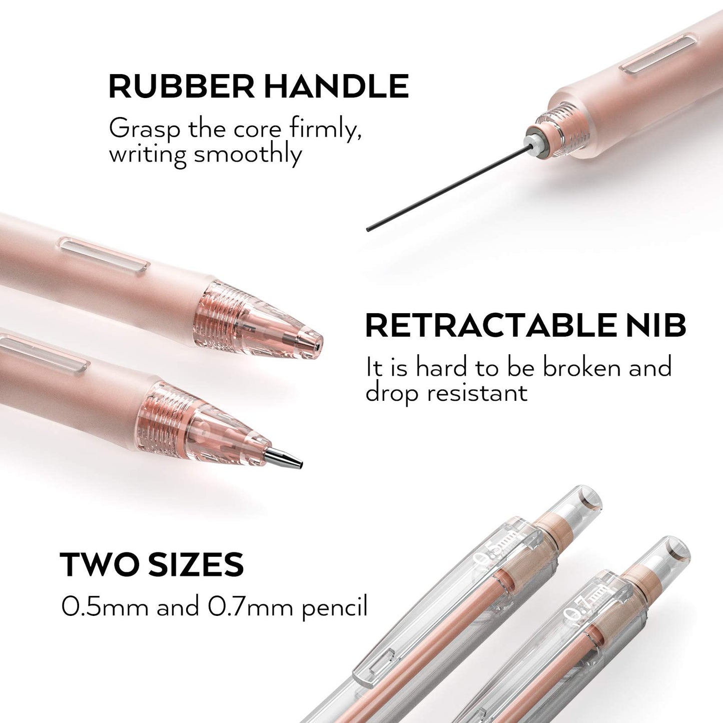 Nicpro 23PCS Pastel Mechanical Pencil 0.5 & 0.7 mm with Case for School, with 12 tubes HB Lead Refills, 3 Erasers, 9 Eraser Refills For Student Writing, Drawing, Sketching, Blue & Pink & White Colors