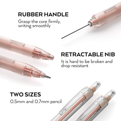 Nicpro 23PCS Pastel Mechanical Pencil 0.5 & 0.7 mm with Case for School, with 12 tubes HB Lead Refills, 3 Erasers, 9 Eraser Refills For Student Writing, Drawing, Sketching, Blue & Pink & White Colors