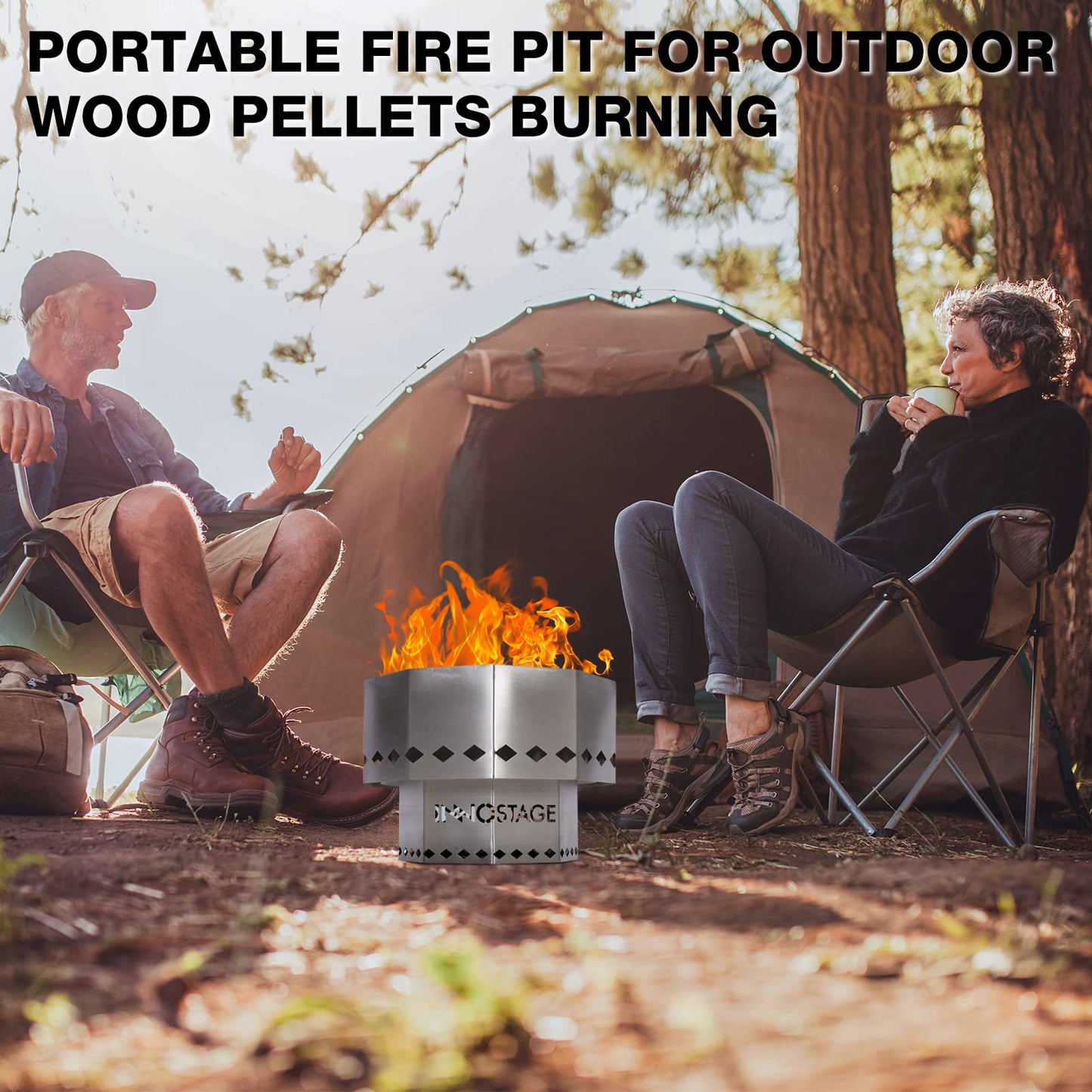 Patented Smokeless Fire Pit for Outdoor Wood Pellet Burning Spark with Portable Carrying Bag,Stainless Steel Firepit Grill Bowl of Fireplace Stove for Picnic Camping Cooking on Beach - S