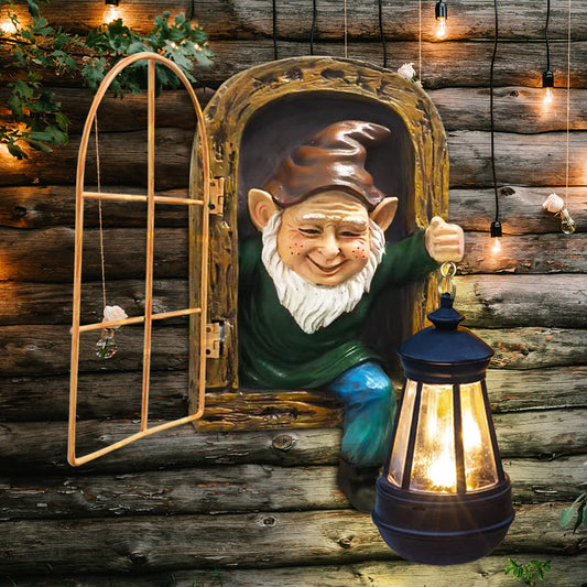 REYISO Whimsical Fairy Garden Gnomes with Solar Lights-10 Elf Out The Door Tree Hugger Garden Statues-Outdoor&Yard Decor-Tree Face Sculpture,Ideal Gnomes Gifts - Yard Art for Patio,Fence,Wall