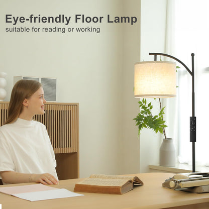 Ambimall 60" Floor Lamp with Remote Control and Stepless Dimmable Bulb, Colors Temperature & Brightness Adjustable, Modern Floor Lamps for Living Room（Beige Shade & Black Pole）