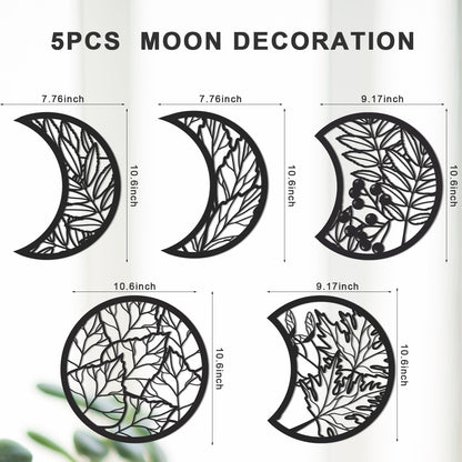 Jetec 5 Pcs Moon Phase Wall Art Decor Wall Pediments Hanging Wooden Moon Phase Spiritual Bedroom Nordic Boho Lunar Aesthetic Art for Living Room Dorm Apartment Bar Ornament(Black,10.6 Inch)