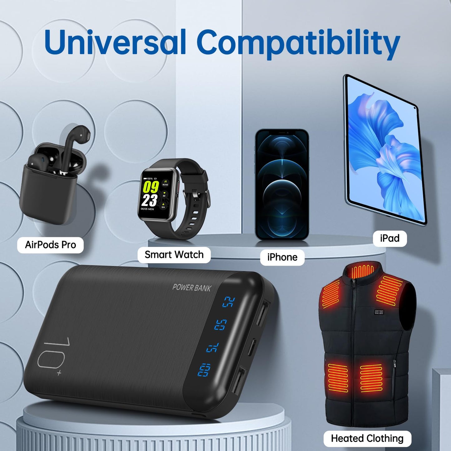 Power Bank 10000mAh Portable Charger Slim External Battery Pack with 2 USB 2.4A Outputs and USB C In/Out Compatible with Huawei iPhone 16 15 14 13 12 iPad Samsung Galaxy S20 Android Tablet (Black)