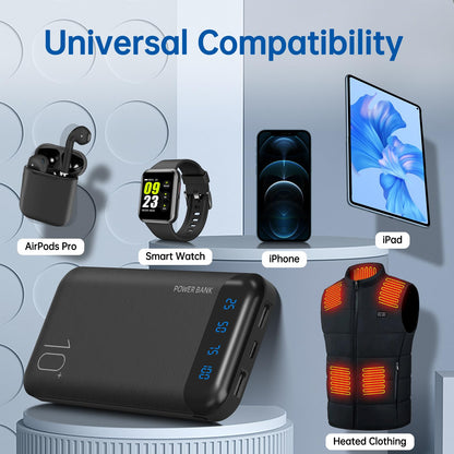 Power Bank 10000mAh Portable Charger Slim External Battery Pack with 2 USB 2.4A Outputs and USB C In/Out Compatible with Huawei iPhone 16 15 14 13 12 iPad Samsung Galaxy S20 Android Tablet (Black)