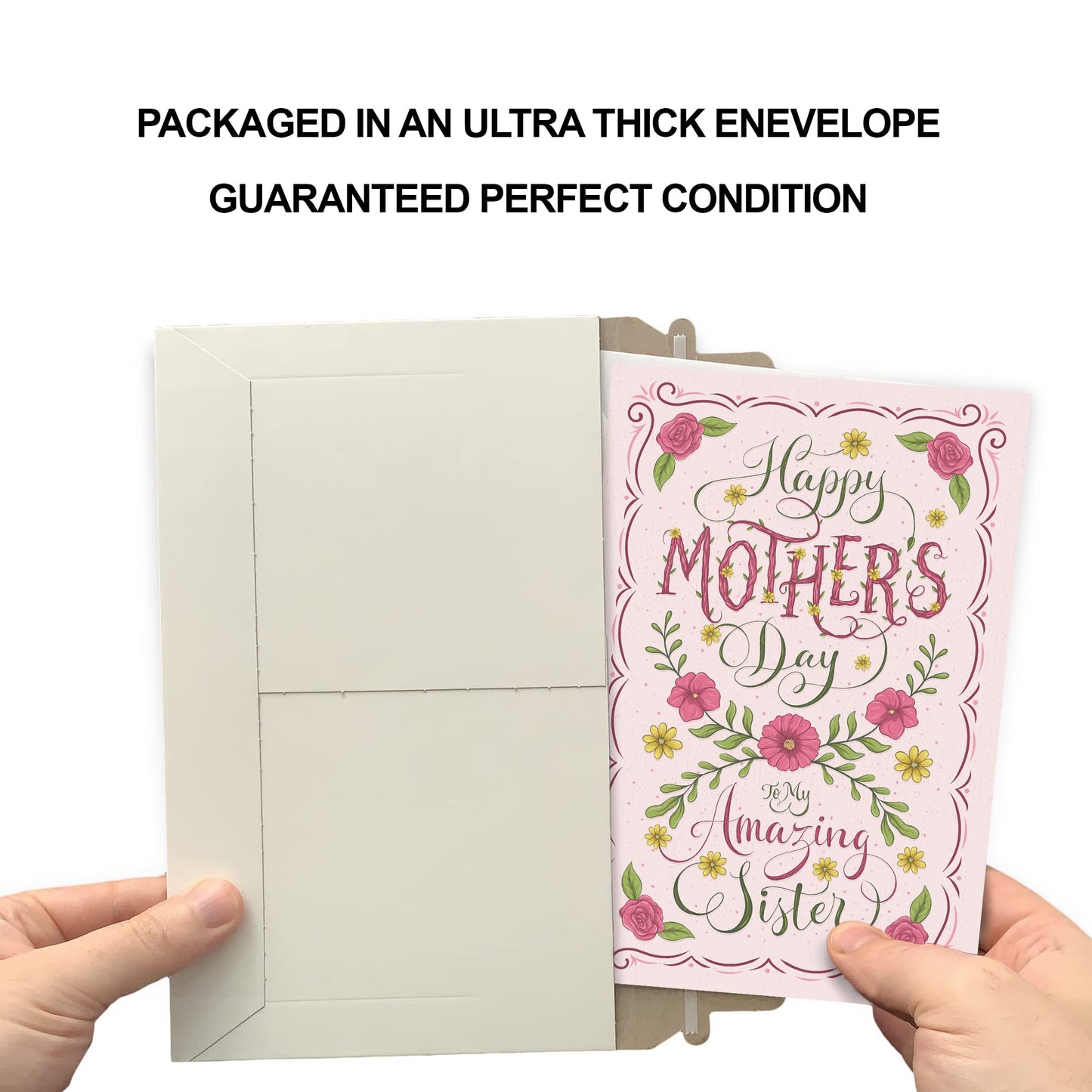 Prime Greetings Sister Mother's Day Card, Made in America, Eco-Friendly, Thick Card Stock with Premium Envelope 5in x 7.75in, Packaged in Protective Mailer