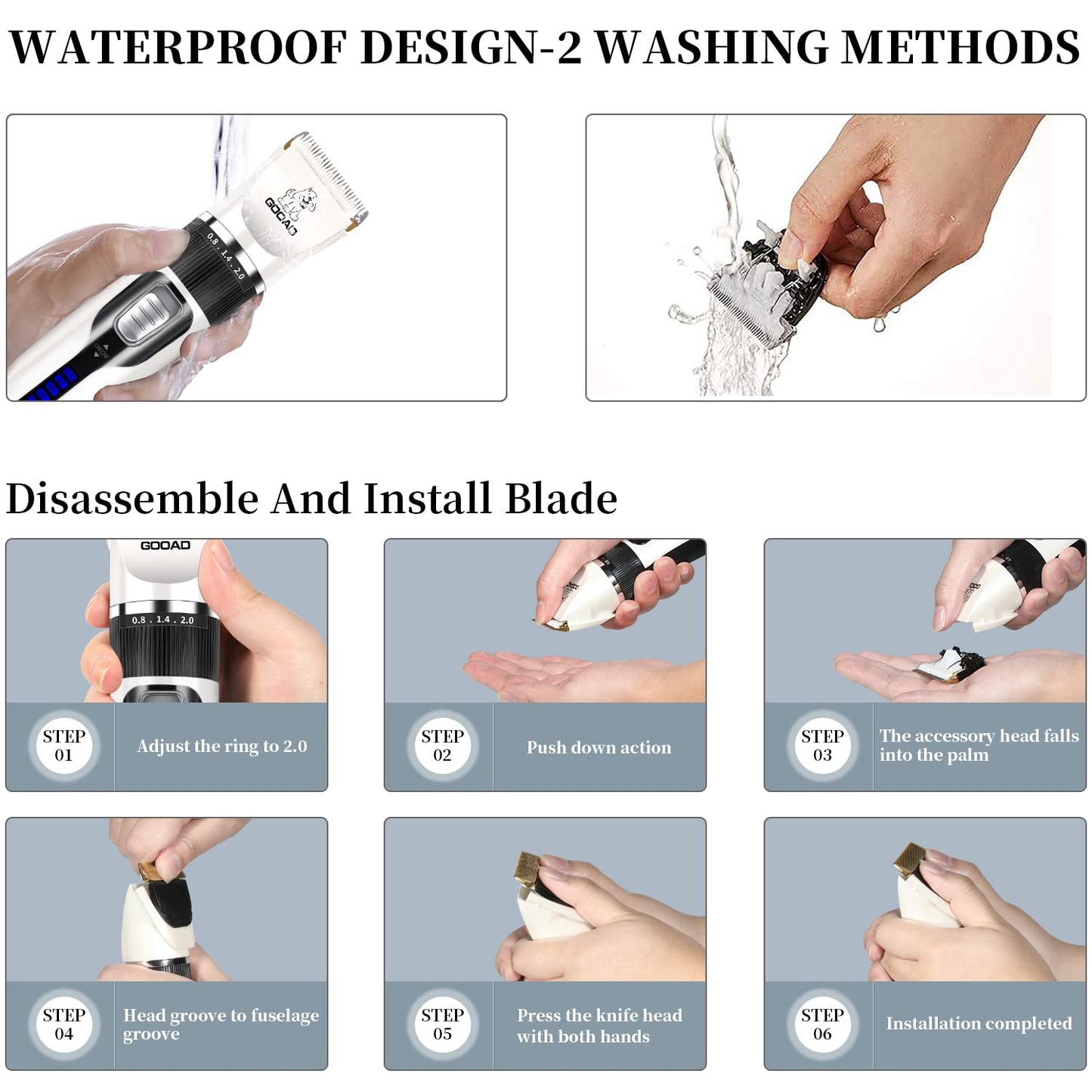 Gooad Dog Clippers Grooming Kit and Paw Trimmer,Cordless,Low Noise, Electric Quiet,Rechargeable, Dog Trimmer Grooming, Pet Hair Clippers for Thick Coats,Shaver for Small and Large Dogs Cats