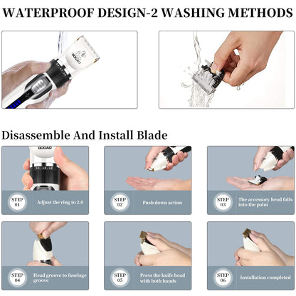 Gooad Dog Clippers Grooming Kit and Paw Trimmer,Cordless,Low Noise, Electric Quiet,Rechargeable, Dog Trimmer Grooming, Pet Hair Clippers for Thick Coats,Shaver for Small and Large Dogs Cats