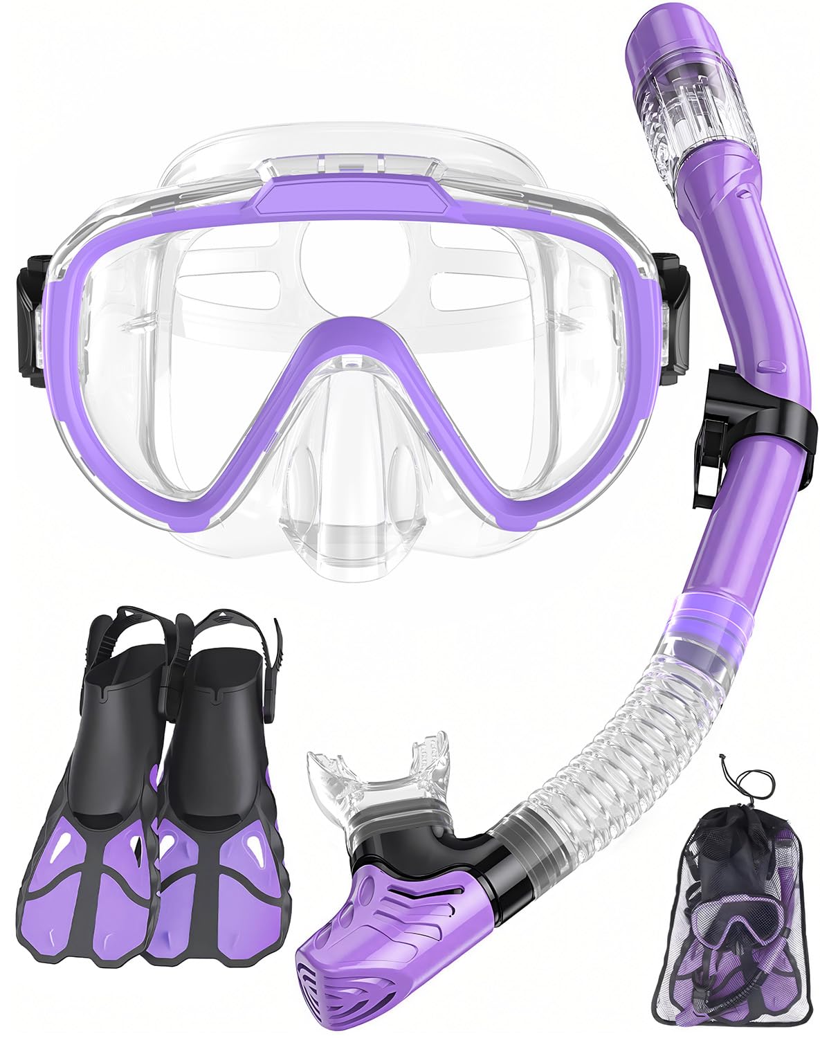 Vengreedo Snorkel Set with Fins for Adults, Snorkeling Gear for Adults Men and Women, Snorkle, Mask Set Adults Dry Top Snorkel Mask Combo Set with Travel Bag for Snorkeling, Diving, Swimming