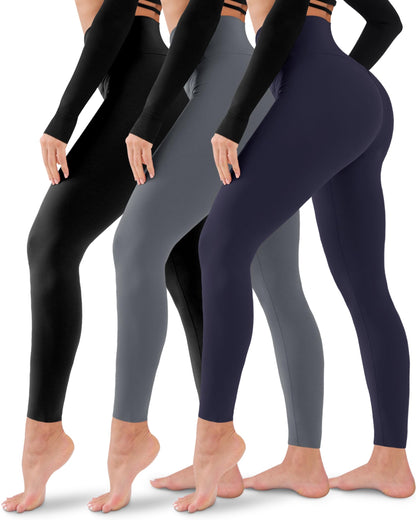 3 Pack Leggings for Women-No See-Through High Waisted Tummy Control Yoga Pants Workout Running Legging Large-X-Large
