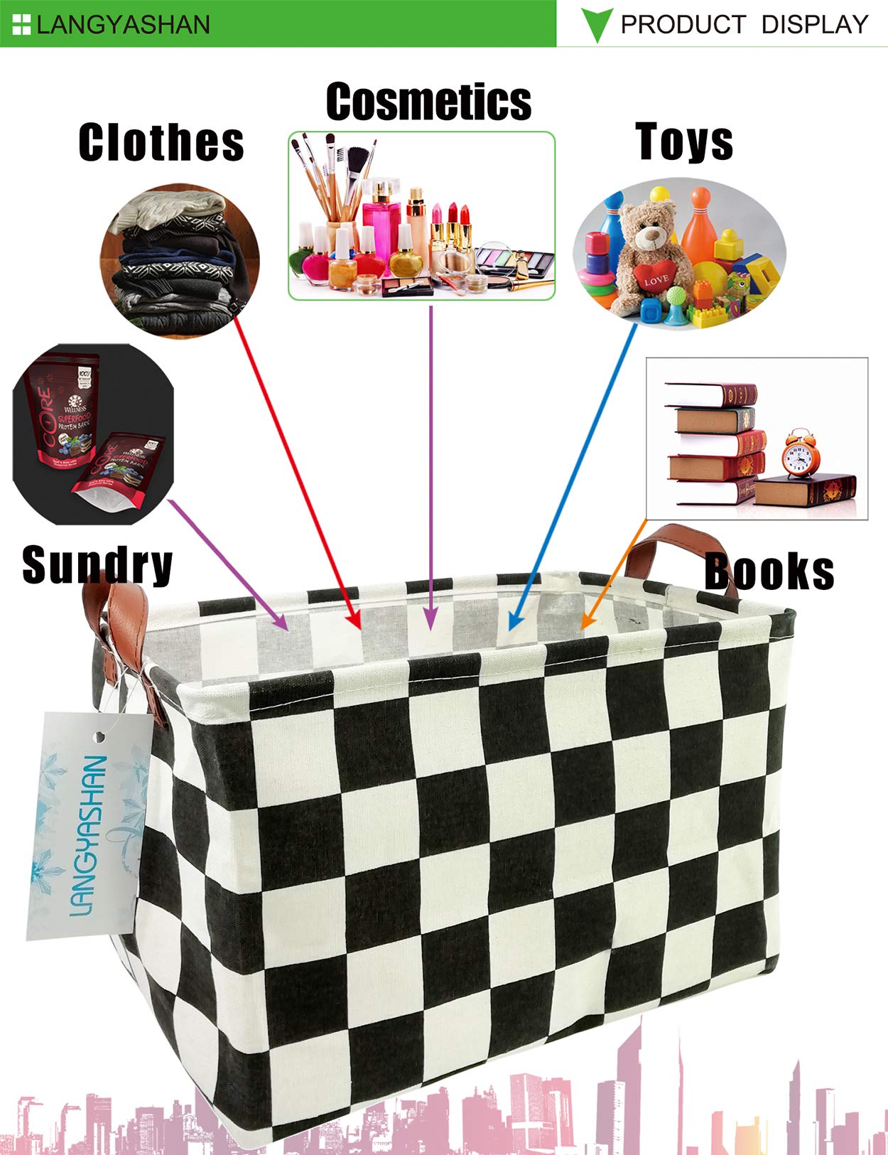 LANGYASHAN Rectangular Storage Bin Collapse Canvas Fabric Cartoon Storage Basket with Handles for Organizing Home Kitchen Boys and Girls Toys Office Closet Shelf Baskets (Rec-Racing flag)