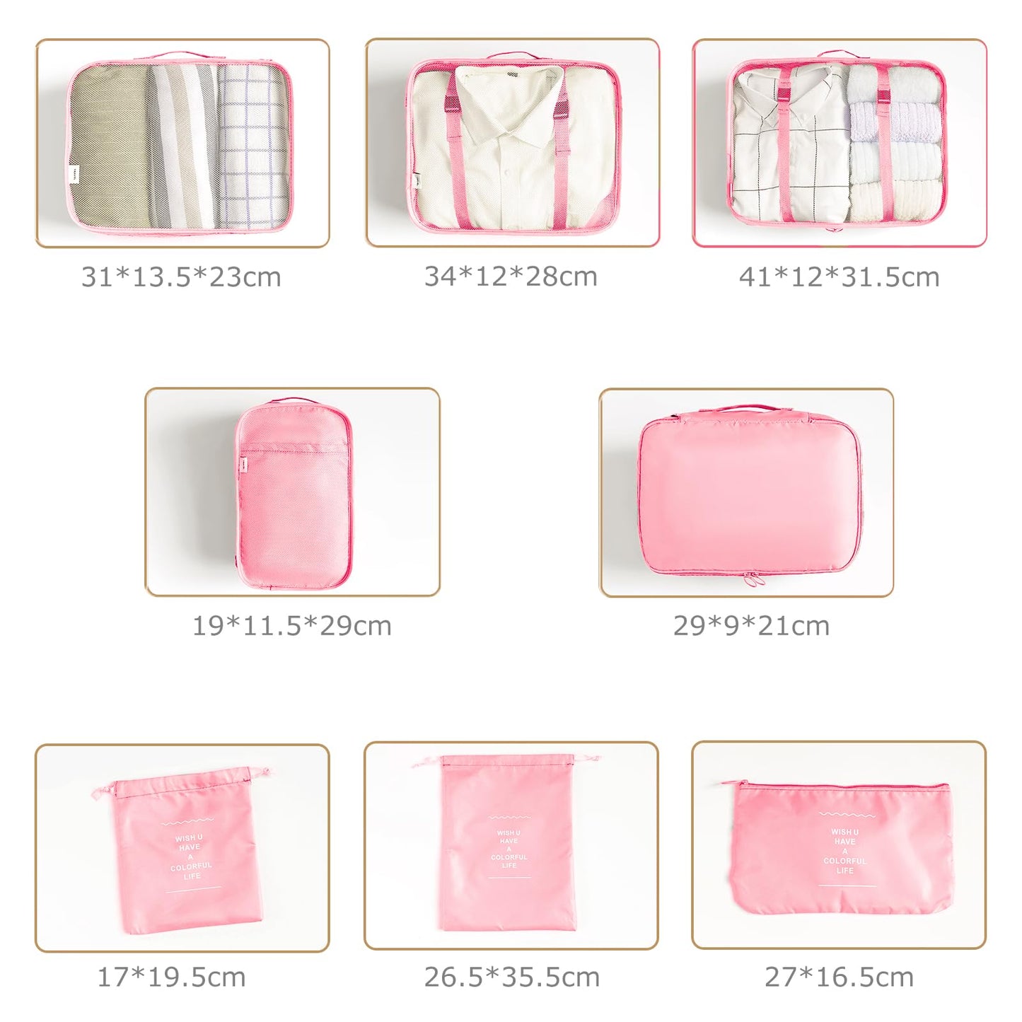 8 Set Packing Cubes for Suitcases Travel Luggage Packing Organizers,Travel Essentials Luggage Organizer Accessories for Shoe Bag Tioletry Bag Laundry Bag (Pink)
