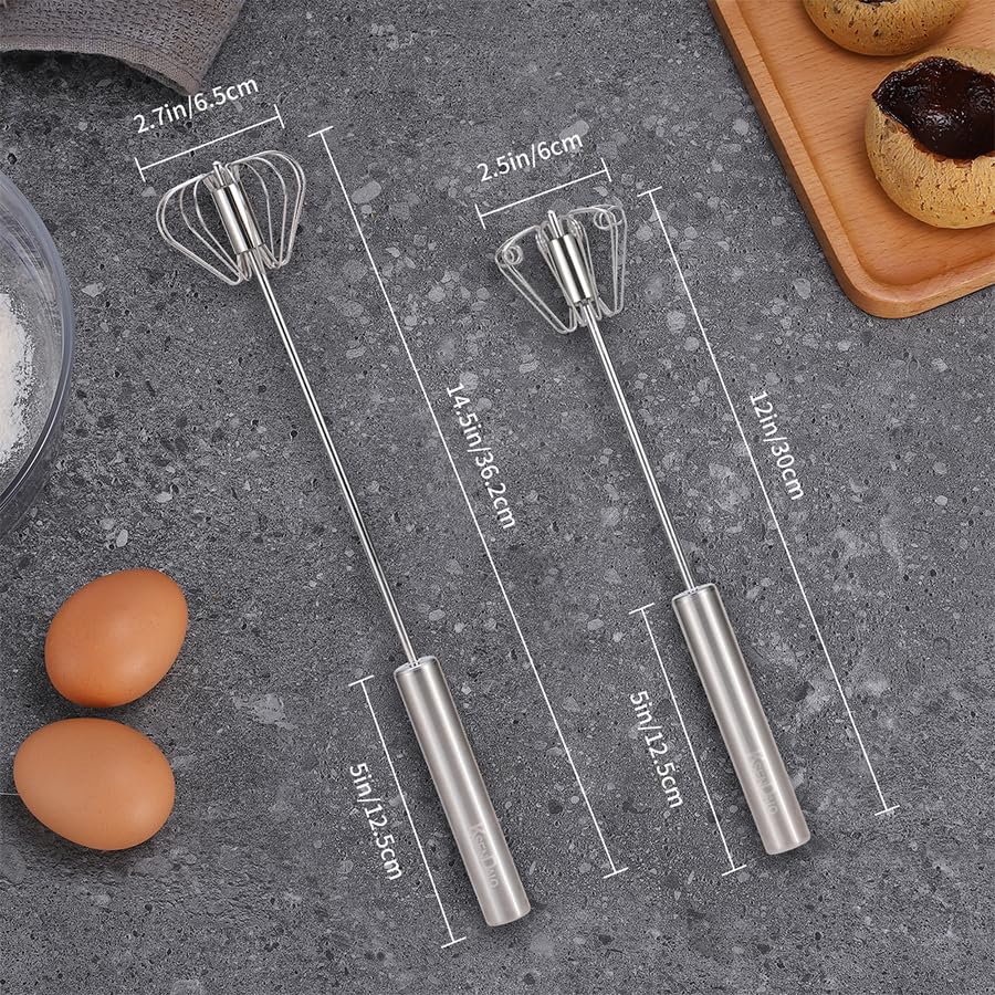 KSENDALO SUS304 Stainless Steel Whisk & Beater Set - Manual & Automatic Handheld Easy Semi-Auto Mixer for Cooking - 12 & 14inch Frother Spinner, Mixer & Stirrer for Eggs, Hand, and Milk