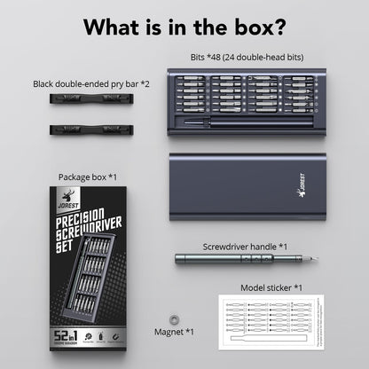 JOREST 52-IN-1 Precision Screwdriver Set, Mini Repair Tool Kit with Torx for Macbook, Computer, Laptop, iPhone, PS5, Xbox, Switch, Glasses, Watch, Ring Doorbell, Electronic, Small Gift Gadget for Men