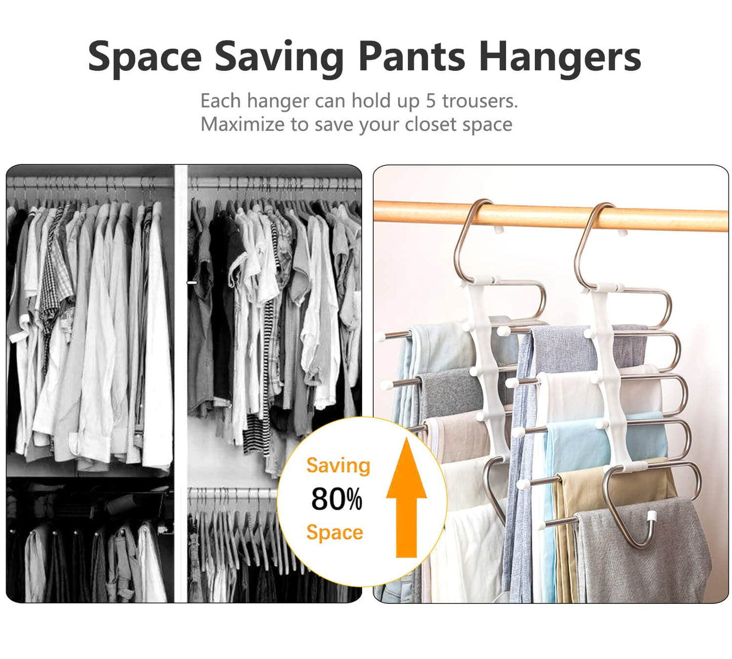 Kalimdor Pants Hangers 2 Pack Space Saving Metal Closet Organizer,Clothes Pants Hangers,Anti-Slip Design,Closet Organizers and Storage for Pants Jeans Skirts Scarf Legging