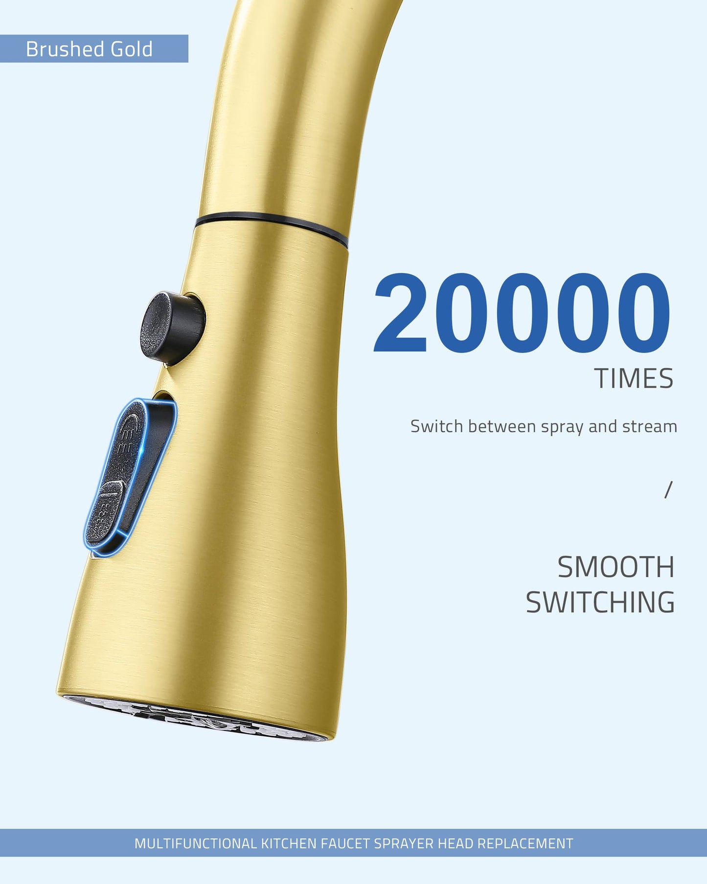 Kitchen Faucet Sprayer Head Replacement - with 15 Adapters Pull Down Faucet Spray Head, Pull Out Faucet Sprayer Nozzle, 3 Function Kitchen Tap Spray Spout Part Connector, Brushed Gold