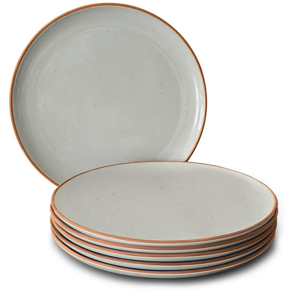 Mora Ceramic Dinner Plates Set of 6, 10 inch Dish Set - Microwave, Oven, and Dishwasher Safe, Scratch Resistant, Modern Rustic Dinnerware- Kitchen Porcelain Serving Dishes - Earl Grey