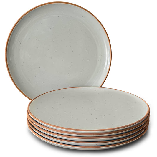 Mora Ceramic Dinner Plates Set of 6, 10 inch Dish Set - Microwave, Oven, and Dishwasher Safe, Scratch Resistant, Modern Rustic Dinnerware- Kitchen Porcelain Serving Dishes - Earl Grey