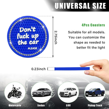 Ziciner 4 Pack Bling Car Cup Holder Coaster, 2.75 Inch Anti-Slip Auto Insert Cup Coaster, Crystal Car Drink Cup Mat Perfect for Women Girls, Universal Interior Decor Accessories (Blue)