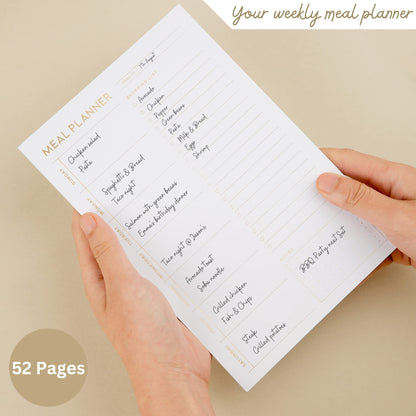 Matte Gold Foil Magnetic Meal Planning Pad for Fridge 52 Undated Tear-off Sheets, 6x9 Inch Meal Planner & Grocery List with Magnet, Weekly Meal Planner with Tear Off Shopping List