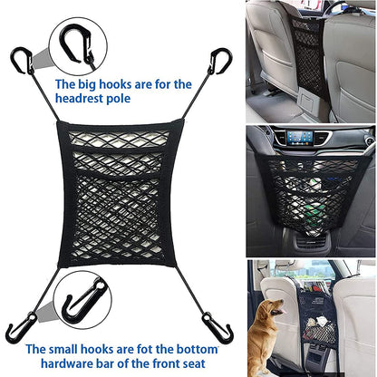 MBVBN 3-Layer Car Mesh Organizer, Seat Back Net Bag, Barrier of Backseat Pet Kids, Cargo Tissue Purse Holder, Driver Storage Netting Pouch（Upgrade Stretch Length）