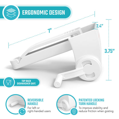 Restaurant-Grade Italian Cuisine Parmesan Cheese Grater - Perfect Heavy-Duty Rotary Cheese Grater with Handle - Effortlessly Shred and Shave Cheese with 2 Easy to clean Stainless Steel Drum Blades