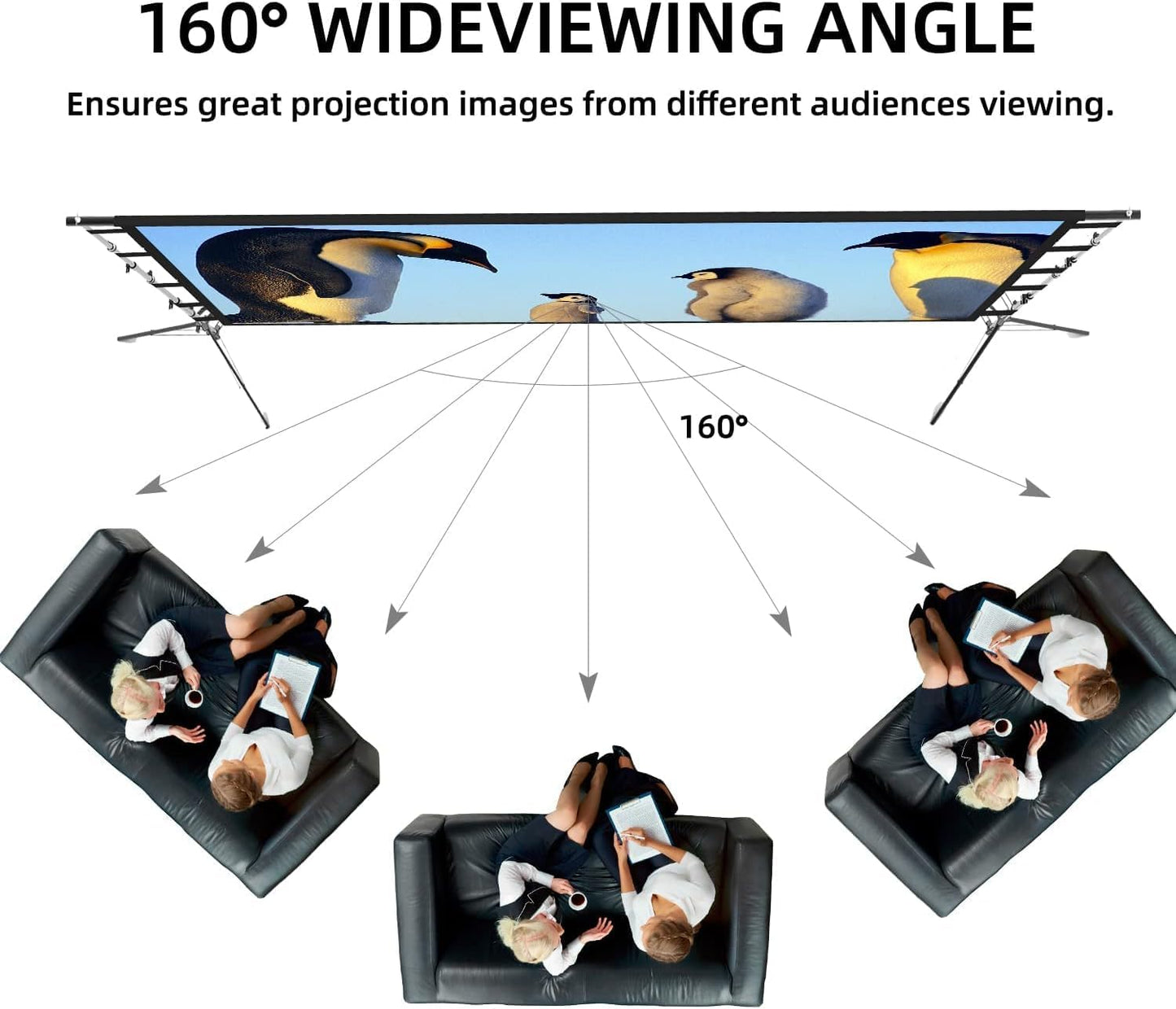 Lejiada 150" Portable Projector Screen with Stand, Foldable & Anti-Crease, HD 4K Movie Screen for Outdoor/Indoor Use, Home Theater, Parties & Business Presentations - Includes Carry Bag