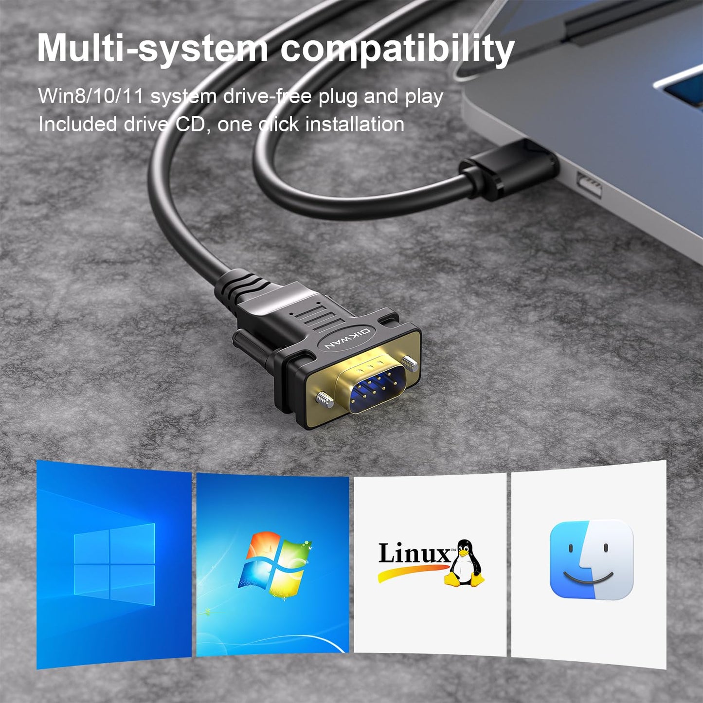 OIKWAN USB to RS232, USB Serial Adapter with FTDI Chipset,USB 2.0 to Male DB9 Serial Cable for Windows 11,10, 8, 7, Vista, XP, 2000, Linux and Mac OS(6ft)…