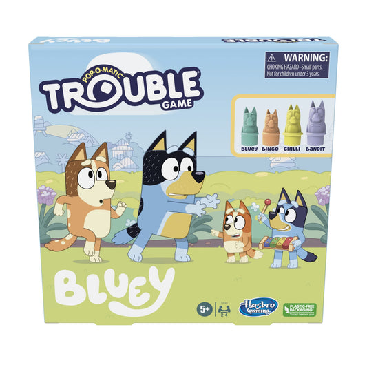 Hasbro Gaming Trouble: Bluey Edition Board Game for Kids, 2-4 Players, Race Bluey, Bingo, Bandit, or Chilli to The Finish, Ages 5 and Up (Amazon Exclusive)