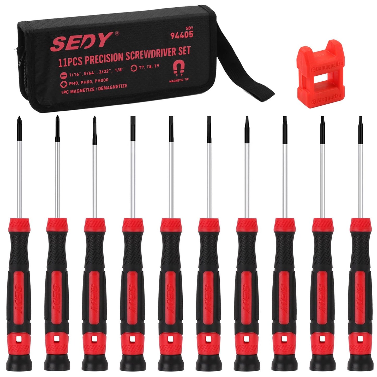 11-Piece Precision Screwdriver Set - Magnetic Mini Screwdrivers for Eyeglasses, Watches, Computers, Laptops, Phones - Phillips, Slotted, Torx, Non-Slip Handle, Portable Storage Bag Included