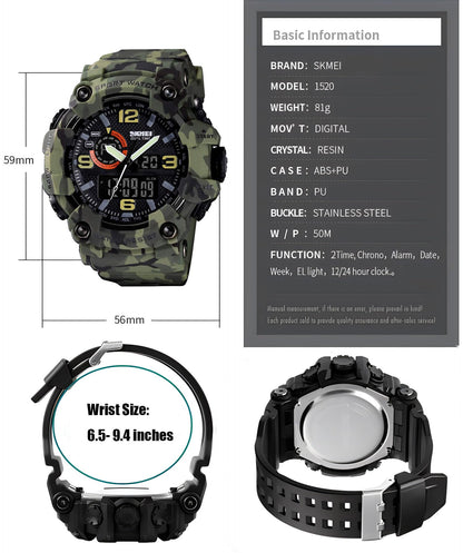 Gosasa Men's Large Face Outdoor Sports Watches Military S-Shock Watch Waterproof, Backlight, Alarm, Stopwatch Features - Rugged Wristwatch for Training, Hiking, and Adventure