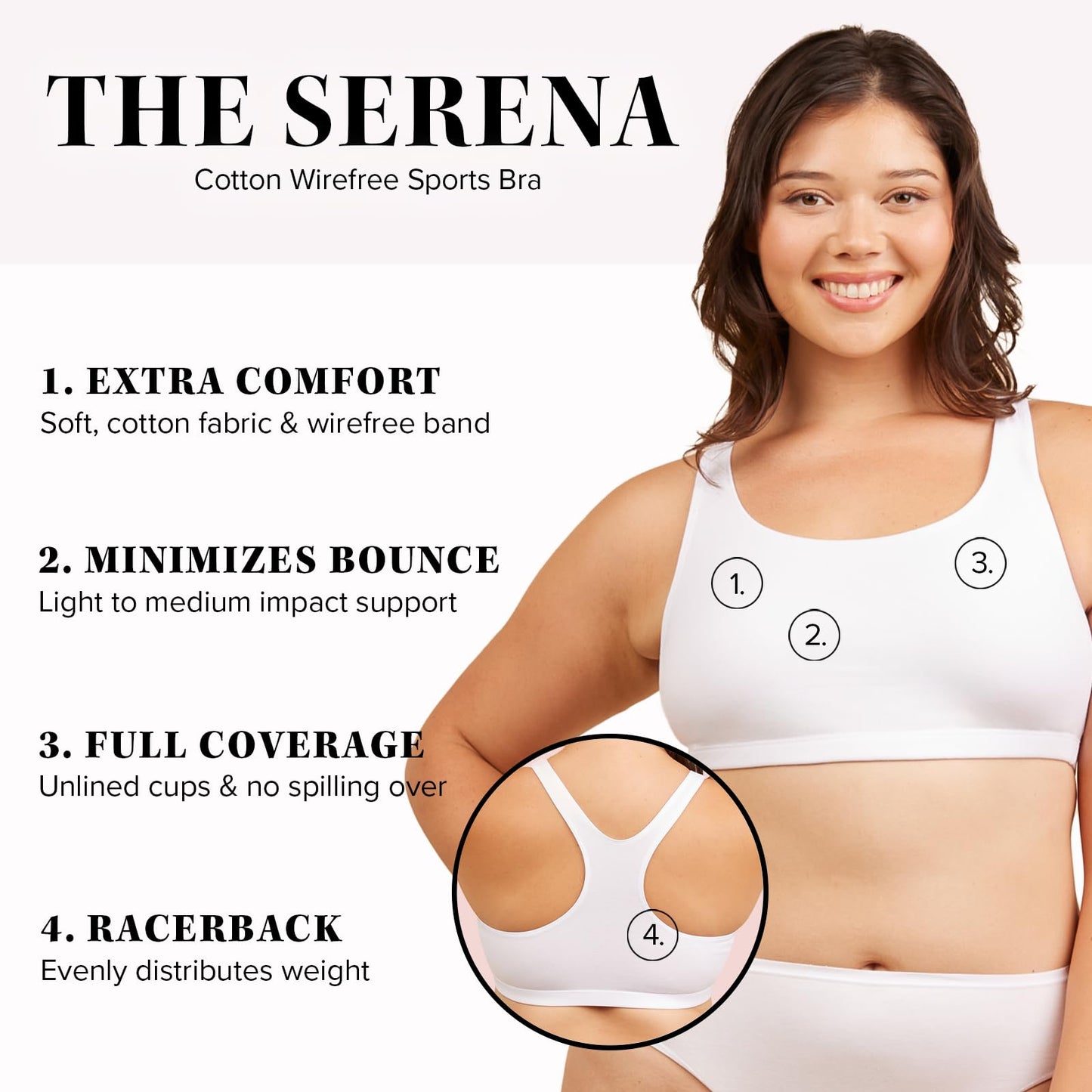 Leading Lady Sports Bra for Women - The Serena Wirefree Sports Bra - White
